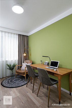 绿色功能区窗帘装修效果图浪漫31平北欧小户型书房装修美