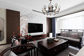 三居中式现代160㎡客厅2023装修装饰效果图
